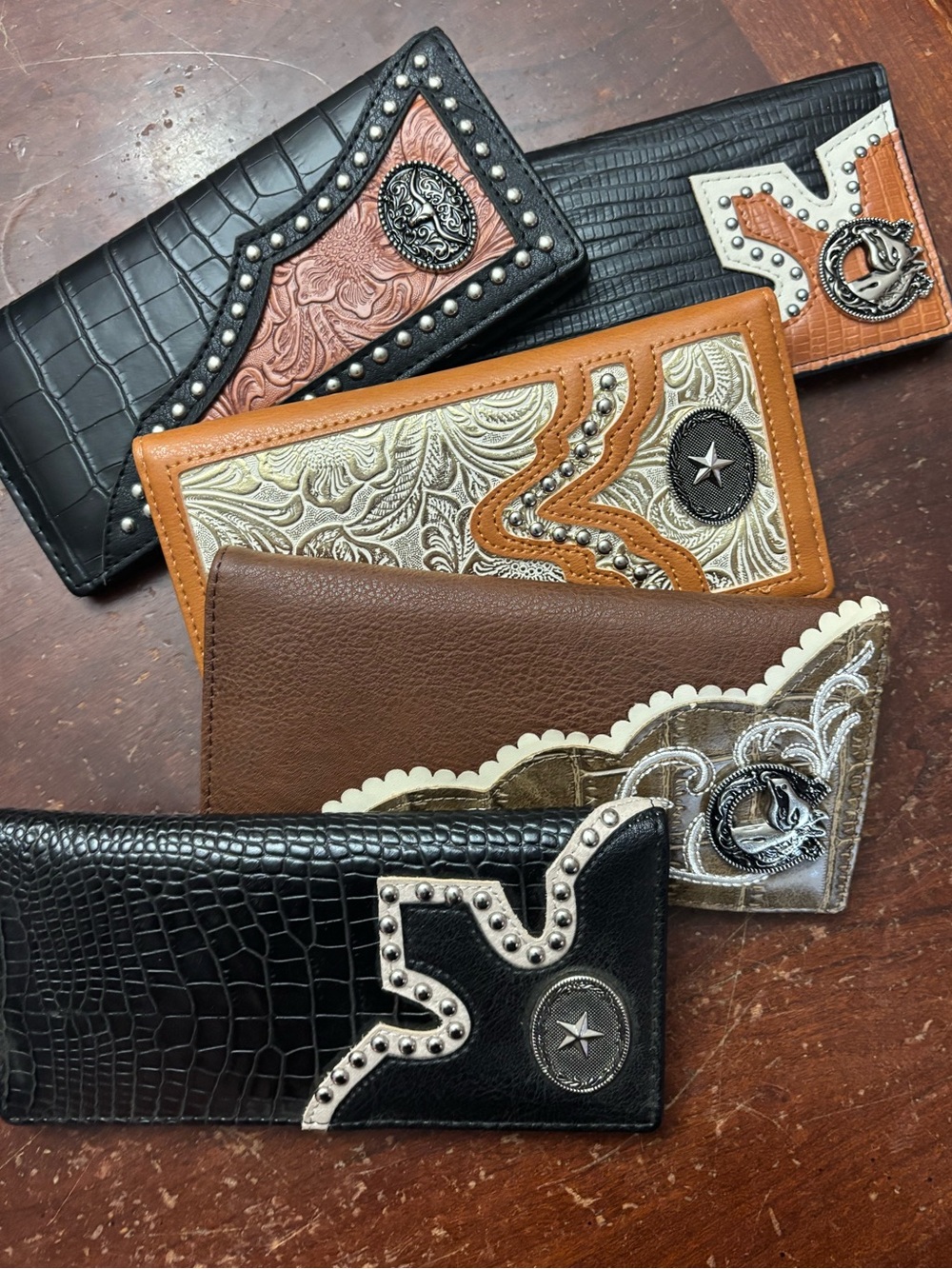 5 hand tooled wallets checkbook credit card western longhorn cowgirl new boho